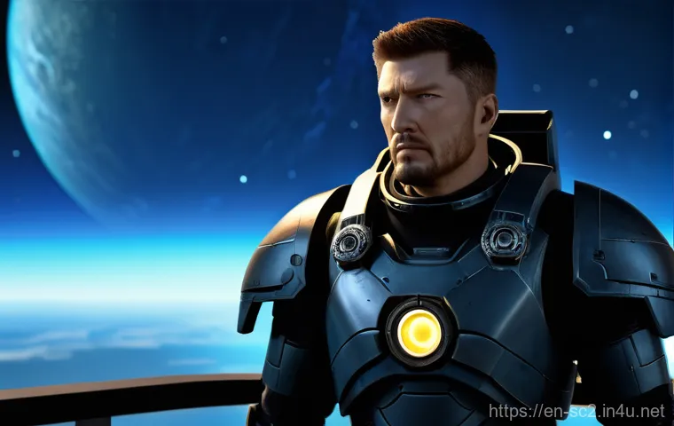 스타크래프트2 무료 플레이 가이드 - **Prompt:** An epic and inviting scene featuring the iconic Terran hero, Jim Raynor, fully clad in h...