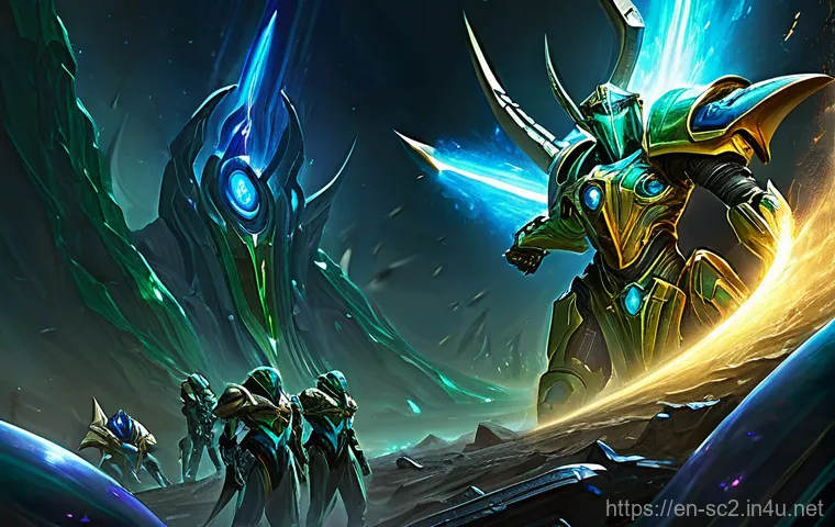 스타크래프트2 리콜 활용법 - **Prompt:** A dynamic, mid-action shot of three Protoss Stalkers, their sleek, blue-armored forms gl... 스타크래프트2 리콜 활용법 - **Prompt:** A dynamic, mid-action shot of three Protoss Stalkers, their sleek, blue-armored forms gl...
