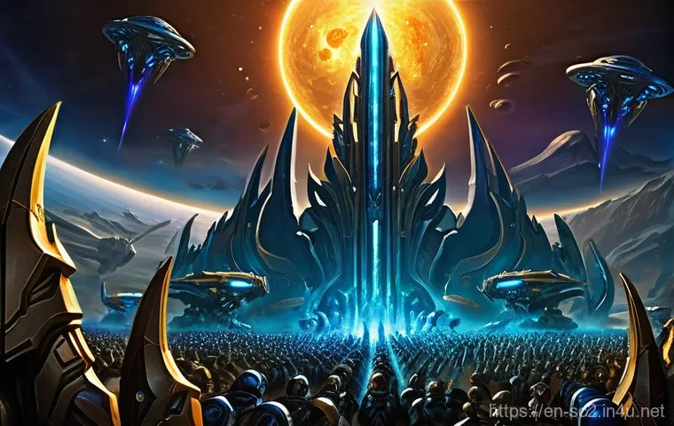 스타크래프트2 리콜 활용법 - **Prompt:** A tense, heroic scene depicting a Protoss High Templar and two Immortals using a Defensi... 스타크래프트2 리콜 활용법 - **Prompt:** A tense, heroic scene depicting a Protoss High Templar and two Immortals using a Defensi...