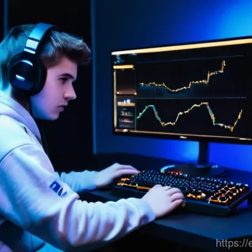 Home 14 스타크래프트2 리플레이 분석 - A focused young adult gamer, dressed in a comfortable, modern hoodie and jeans, sits at a high-tech ...